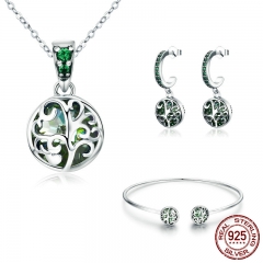 Authentic 925 Sterling Silver Sets Tree of Life Green Crystal AAA CZ Jewelry Set Sterling Silver Jewelry Gift SCN197 SET-0039