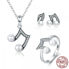 Authentic 925 Sterling Silver Set Sparkling Music Melody Necklace Earrings Jewelry Sets Sterling Silver Jewelry ZHS045 SET-0028