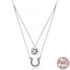 Genuine 100% 925 Sterling Silver Double Layers Horseshoe Coin Pendant Necklaces Women Sterling Silver Jewelry Gift SCN235 NECK-0183