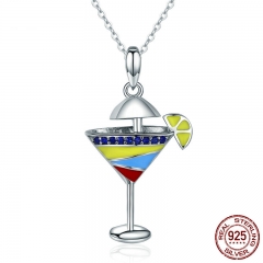 Summer Collection Authentic 925 Sterling Silver Summer Cool Drink Cup Pendant Necklaces for Women Silver Jewelry SCN250 NECK-0185