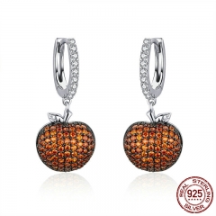 Genuine 925 Sterling Silver Small Apples Drop Earrings for Women Orange CZ Zirconia Fashion Jewelry Making SCE523 EARR-0604