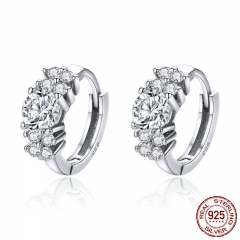 925 Sterling Silver Crystal Round Circle Clear Cubic Zircon Hoop Earrings for Women Sterling Silver Jewelry SCE485