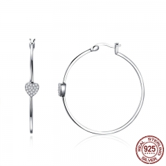 Authentic 925 Sterling Silver Big Circle Love Heart Shape Clear CZ Drop Earrings for Women Wedding Silver Jewelry SCE518 EARR-0605