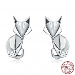 Hot Sale Genuine 925 Sterling Silver Fashion Folding Fox Animal Stud Earrings for Women Sterling Silver Jewelry SCE526 EARR-0585