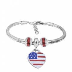 Stainless Steel Fashion Snake Chain Charm Bead Bracelet Women L085616