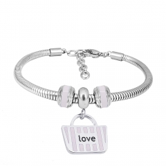 Stainless Steel Fashion Snake Chain Charm Bead Bracelet Women L085602