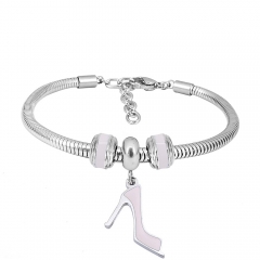 Stainless Steel Fashion Snake Chain Charm Bead Bracelet Women L085614