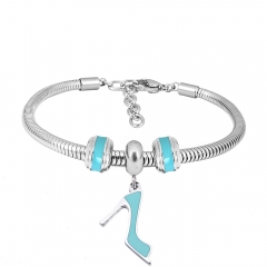Stainless Steel Fashion Snake Chain Charm Bead Bracelet Women L085615