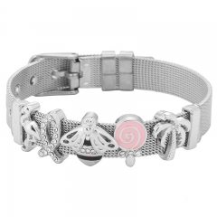 Fashion Personalized Mesh Stainless Steel Slide Custom Women Charm Bracelet with Aolly Charms BS-2126A