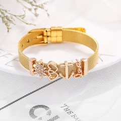 Fashion Personalized Mesh Stainless Steel Slide Custom Women Charm Bracelet with Aolly Charms BS-2115