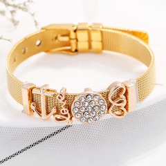Fashion Personalized Mesh Stainless Steel Slide Custom Women Charm Bracelet with Aolly Charms BS-2114