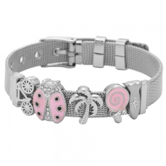 Fashion Personalized Mesh Stainless Steel Slide Custom Women Charm Bracelet with Aolly Charms BS-2122A