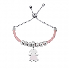 Stainless Steel Women Adjustable PinkLeather Charm Bracelet SL070