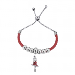 Stainless Steel Women Adjustable Red Leather Charm Bracelet SL034