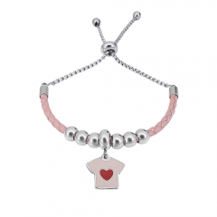 Stainless Steel Women Adjustable PinkLeather Charm Bracelet SL076