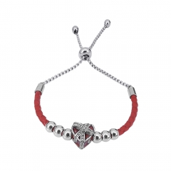 Stainless Steel Women Adjustable Red Leather Charm Bracelet SL054