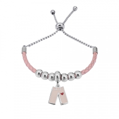 Stainless Steel Women Adjustable PinkLeather Charm Bracelet SL077