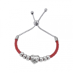 Stainless Steel Women Adjustable Red Leather Charm Bracelet SL052
