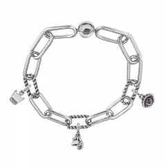 Stainless Steel Women Me Link Bracelet with Small Charms  MY013