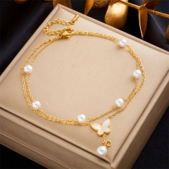 Stainless Steel 18K Gold Plated Anklets With Charms For Women  AN005