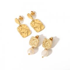 Women Jewelry Stainless Steel Gold Pearl Earrings ES-2837