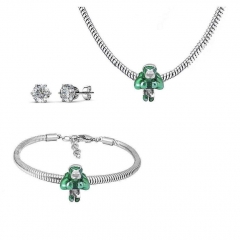 Stainless Steel Charm Necklace Bracelet Earring Jewelry Set PDS276