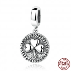 Vintage 100% 925 Sterling Silver Clover Round Shaped Pendant fit DIY Beads & Jewelry Makings Accessories SCC039 CHARM-0130