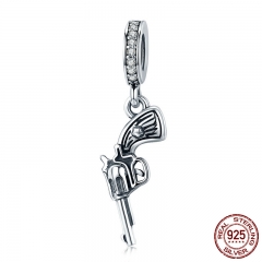 100% Real 925 Sterling Silver Vintage Pistol Pendant Charm fit Women Charm Bracelet DIY Beads Jewelry SCC508 CHARM-0562