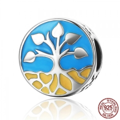 New Collection 925 Sterling Silver Life And Growth Tree of Life Blue Enamel Charms Beads fit Bracelets Jewelry SCC170 CHARM-0275