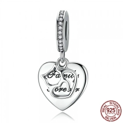 100% 925 Sterling Silver Animal Love of Cat Heart Shape Pendant Charm fit Charm Bracelets Sterling Silver Jewelry SCC865 CHARM-0930