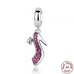 Spring Collection 925 Sterling Silver Pink High-heeled Shoes Charms fit Bracelets Necklace Wedding Gift SCC028 CHARM-0077