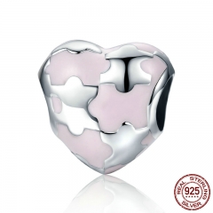 Authentic 925 Sterling Silver Puzzle Love Heart ,Pink Enamel Charm Beads fit Women Charm Bracelets Jewelry Gift SCC209 CHARM-0283