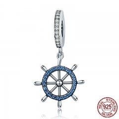 Genuine 100% 925 Sterling Silver Sea Voyage Ship Rudder Pendant Charms fit Women Bracelets Necklace Fine Jewelry SCC413 CHARM-0375