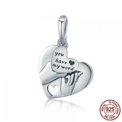 Authentic 925 Sterling Silver Classic Heart Promised Hand Pendant Charm fit Women Charm Bracelet Necklace Jewelry SCC271 CHARM-0333