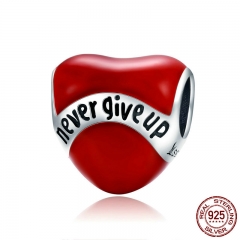 Genuine 925 Sterling Silver Red Enamel Beads Never Give Up Heart Charm fit Women Bracelet & Necklaces DIY Jewelry SCC808 CHARM-0888