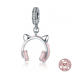 New Arrival 925 Sterling Silver Cat Ear Earphone Dangle Pendant Charm fit Women Charm Bracelet DIY Beads Jewelry SCC441 CHARM-0502