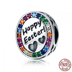 Easter Collection 100% 925 Sterling Silver Happy Easter Day Charm fit Women Charm Bracelet & Necklace Jewelry SCC575 CHARM-0633