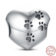 925 Sterling Silver My Sweet Pet Paw Print Charm Fit Bracelet Necklace Heart Bead Accessories Jewelry Making PAS001 CHARM-0001