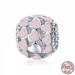 Romantic 925 Sterling Silver Sweet Heart to Heart pink Enamel Beads fit Women Bracelet & Necklaces DIY Jewelry SCC805-J CHARM-0855