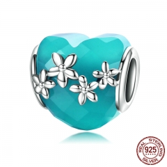 Romantic 925 Sterling Silver Bohemian Flowers Green Enamel Heart Beads Charm fit Charm Bracelet Jewelry Making SCC871 CHARM-0943