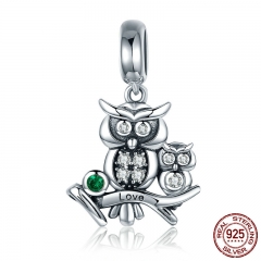 Genuine 100% 925 Sterling Silver Cute Owl Love Story Pendant Charms fit Bracelets Necklace Jewelry Accessories SCC425 CHARM-0363