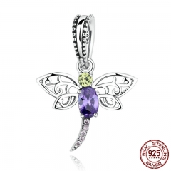 925 Sterling Silver Dragonfly Insects Purple Charms Pendants fit DIY Bracelets for Women S925 Fine Jewelry SCC048 CHARM-0140