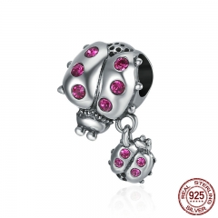 Genuine 925 Sterling Silver Ladybug Story Clear CZ Dangle Charm Pendant fit Women Charm Bracelet Necklace Jewelry SCC364 CHARM-0455