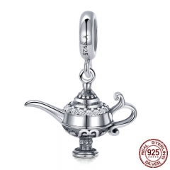 Authentic 100% 925 Sterling Silver Aladdin's Magic Lamp Charm fit Women Bracelet & Necklaces DIY Jewelry Making SCC703 CHARM-0746
