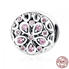 Wholesale 100% 925 Sterling Silver Pink Crystals Flower Bead Charms fit Women Bracelets Beads & Jewelry Makings SCC053 CHARM-0135