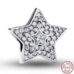 Authentic 925 Sterling Silver Wishing Star Charm Fit Bracelet With Clear Cubic Zirconia DIY Accessories Superstar PAS070 CHARM-0008