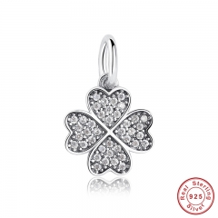 Happiness Four-Leaf Clover Pendant Charms Fit Original Bracelet & necklace 925 Sterling Silver Symbol Of Lucky In Love PAS136 CHARM-0056