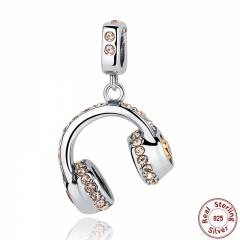 925 Sterling Silver Fashion Headset Earphone Musical Pendants fit Bracelets Necklace for Women Wedding Accessories SCC036 CHARM-0088