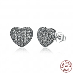 Zirconia Brincos 925 Sterling Silver In My Heart Pave Stud Earrings, Clear CZ for Women Fine Jewelry Wedding PAS444 EARR-0041