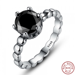 Genuine 100% 925 Sterling Silver Ring with Black Cubic Zirconia For Women Wedding Jewelry PA7109 RING-0010